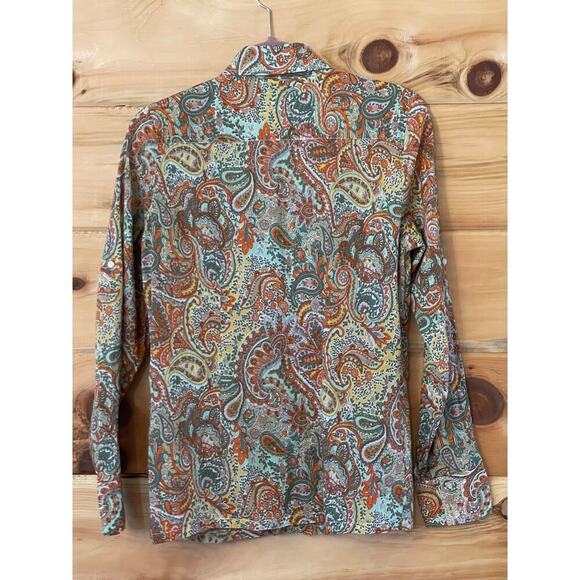 Sundance womens Multicolor Paisley Ruffle Front Blouse Roll Sleeve Medium USA! - Picture 4 of 4